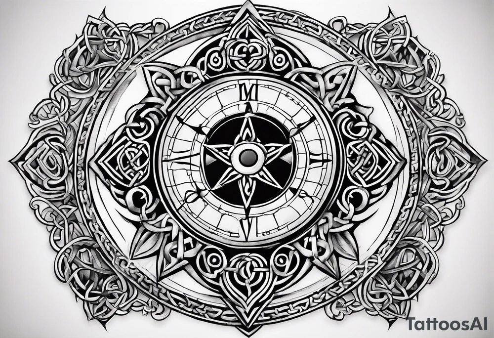 Celtic styling, compass, anchor, bass clef, treble clef, dog paw print tattoo idea