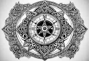 Celtic styling, compass, anchor, bass clef, treble clef, dog paw print tattoo idea