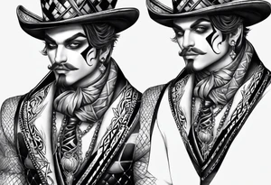 a classic harlequin male engraving simple tattoo idea