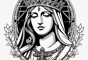 virgin mary with a rosary and crown of thorns tattoo idea