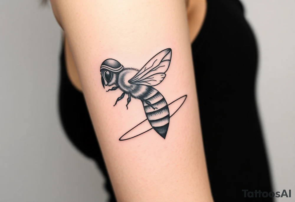 bee with a pilots hat flying next to an airplane tattoo idea