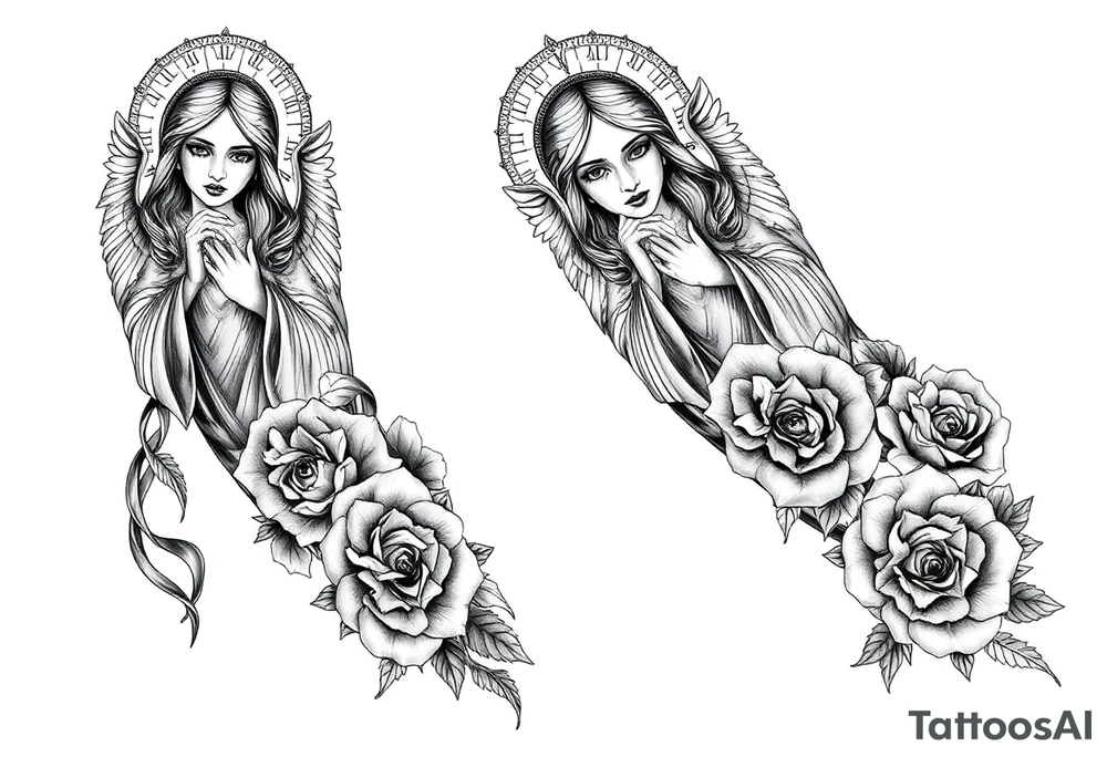 Saint Barbara, angels, roses, tattoo idea