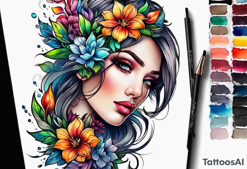 Colorful flower sleeve tattoo idea