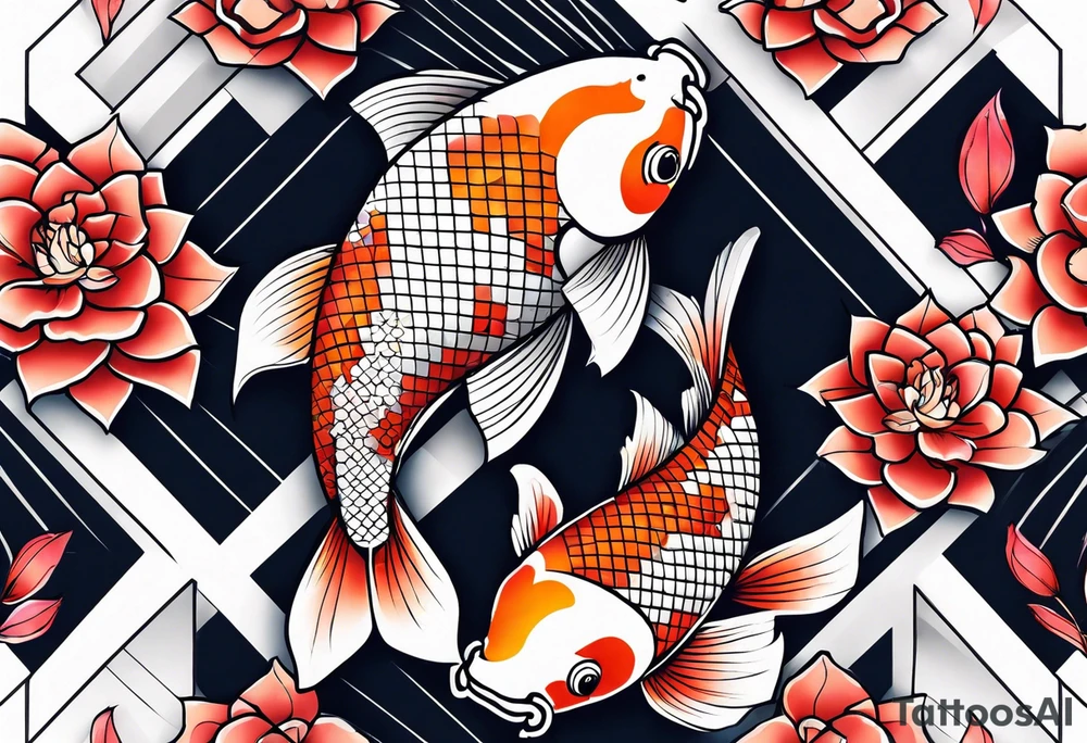 Geometric koi sleeve tattoo idea