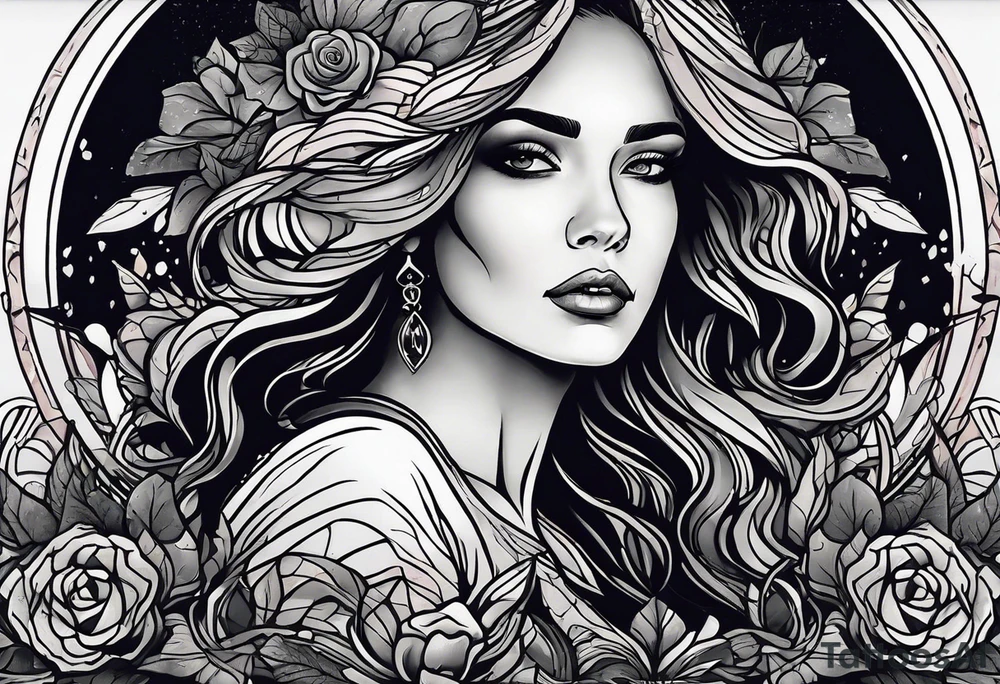 Courageous Woman with a tear running down her face walking out of a graveyard  leaving her old terrifying, scary, violent past behind her ethereal and mysterious tattoo idea