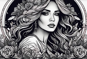 Courageous Woman with a tear running down her face walking out of a graveyard  leaving her old terrifying, scary, violent past behind her ethereal and mysterious tattoo idea