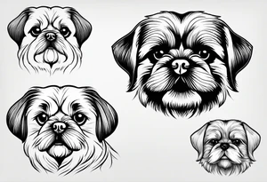 A mixed breed Pekingese and Shih-Tzu dog. Just the contours of the outline of his face. He has big eyes and cute crooked teeth. A one-line drawing. tattoo idea