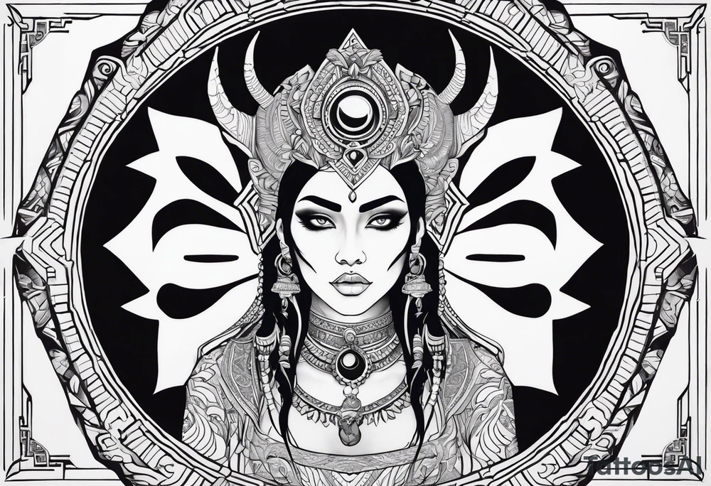 kali ma, alien goddess, valkrye, aries, pirate, divine feminine, zenza resonance, pachamama, lotus azul, blank panther, eagle, skull, 5D, nueva gaya, dna 12, left side chest tatoo tattoo idea
