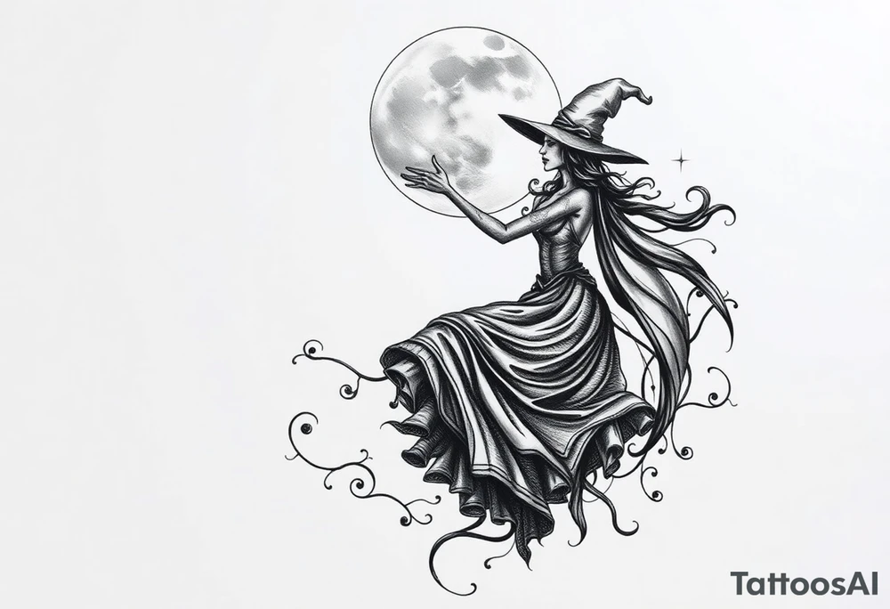 Witch dancing under moonlight tattoo idea