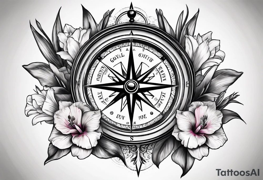 A Vintage compass with gladiolus. tattoo idea