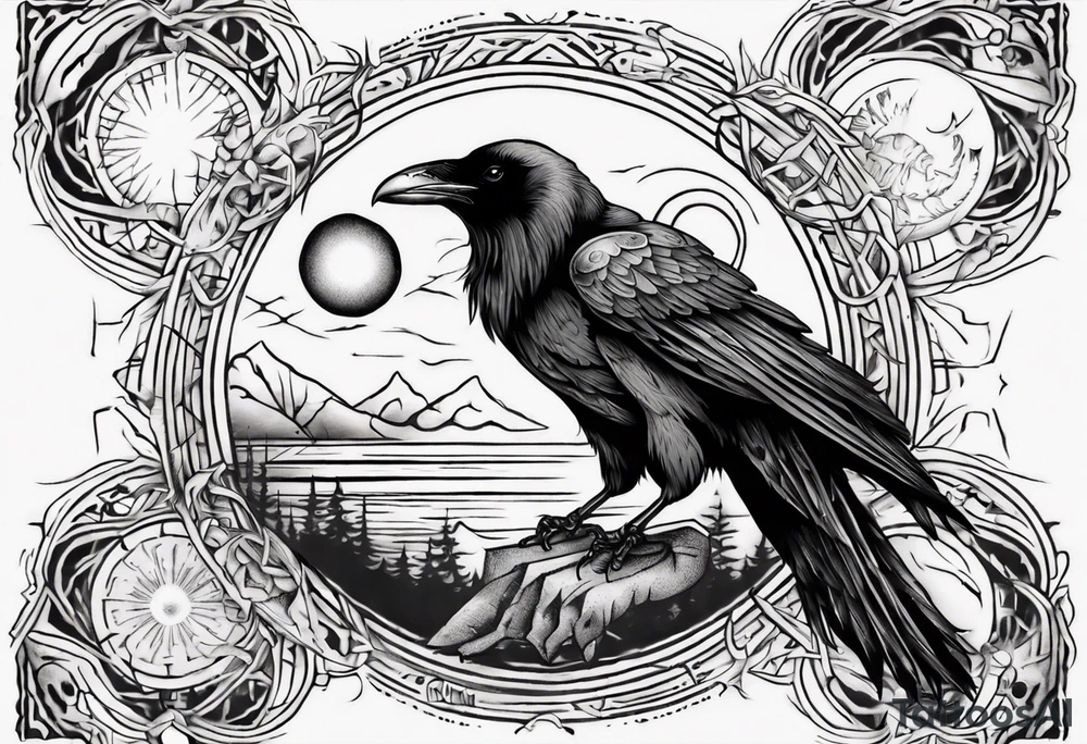 Cunning Raven with the Sun. tattoo idea