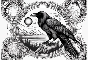 Cunning Raven with the Sun. tattoo idea