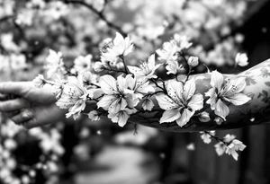 delicate cherry blossoms swirling in spring breeze with petals tattoo idea