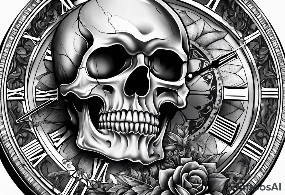 clock and skull tattoo idea