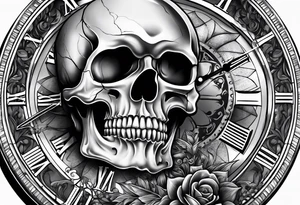 clock and skull tattoo idea