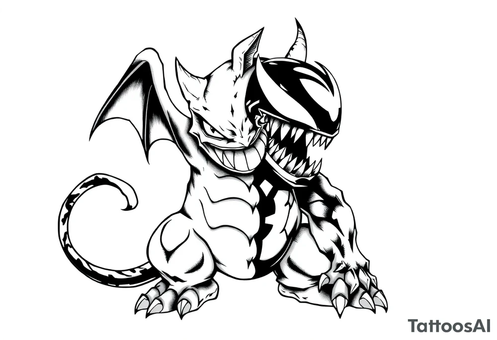 GENGAR FROM POKÉMON AND VENOM FROM MARVEL FUSION tattoo idea