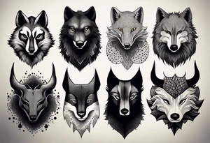 a super hero team which is combination of animals.
One is Badger/Wolverine, One is Bull, One is Wolf, One is Axolotl, One is Canary, One is Lizard, One is Cat tattoo idea