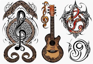 celtic an maori fusion design with a treble clef and a guitar tattoo idea