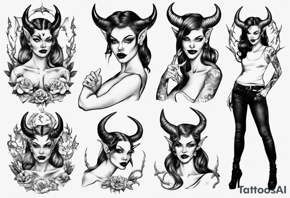 Female devil tattoo idea