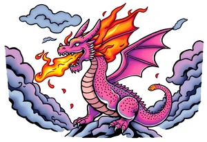 fierce dragon breathing iridescent fire against stormy skies tattoo idea