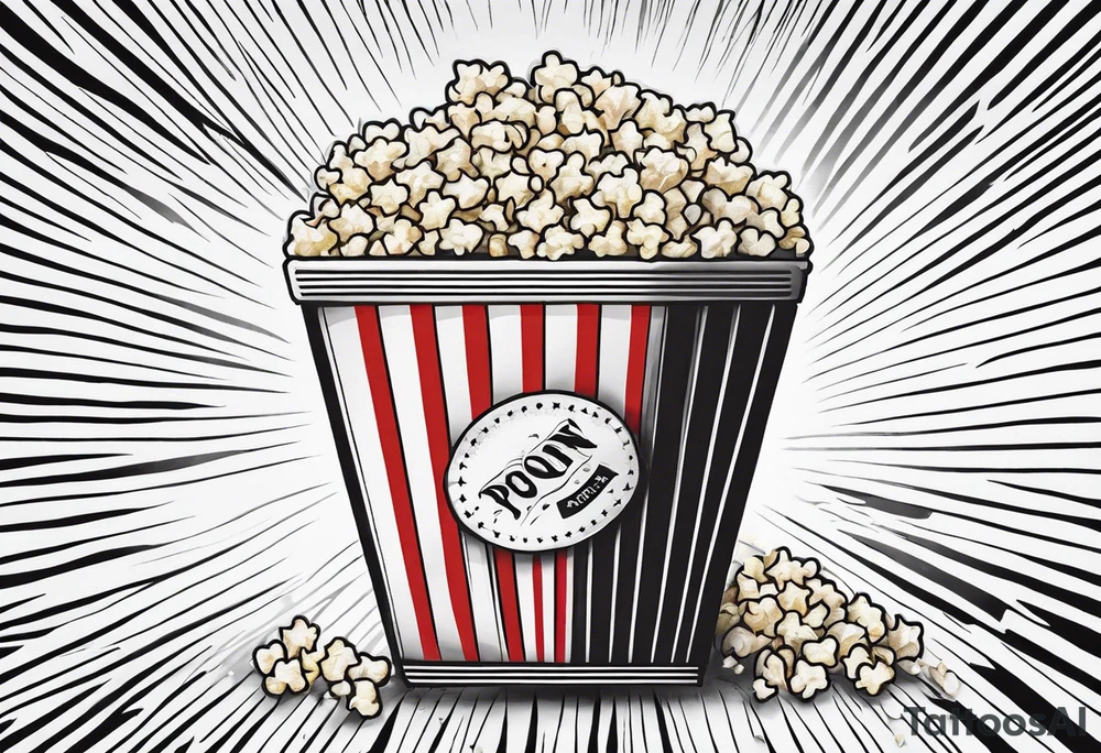 Traditional cinema Popcorn box with vertical stripes, fine line tattoo idea