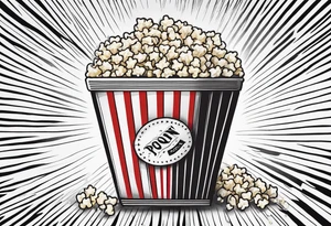 Traditional cinema Popcorn box with vertical stripes, fine line tattoo idea