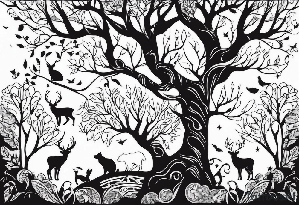 animals in trees tattoo idea