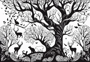animals in trees tattoo idea