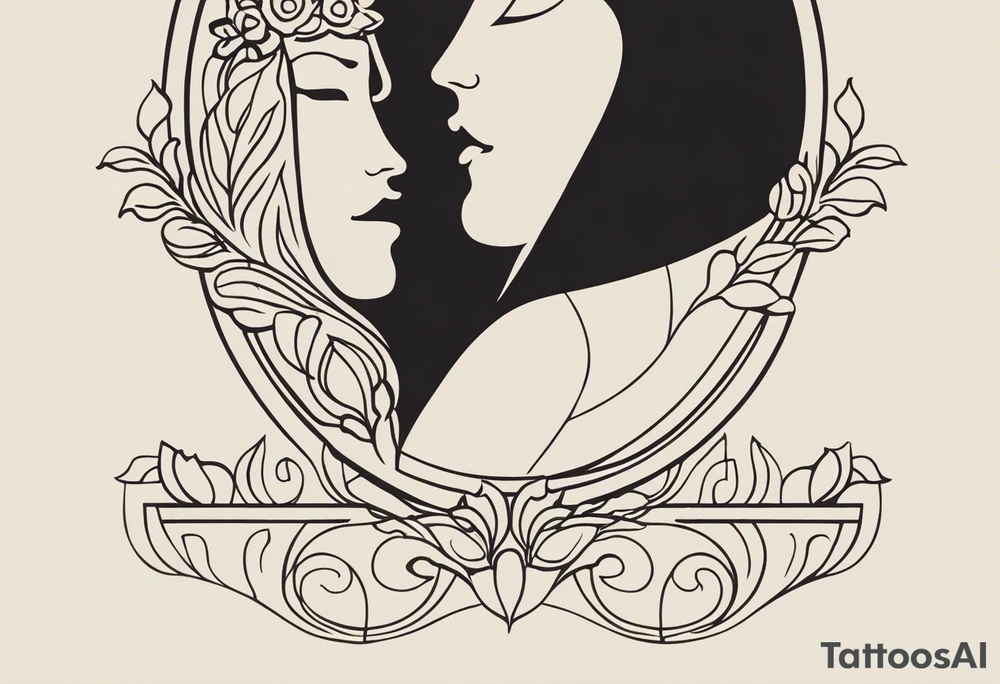 Craft a minimalist yet evocative tattoo design inspired by ancient Greek art, featuring Dionysus and Clio. Employ simple, clean lines and geometric shapes reminiscent of classical Greek pottery or sculpture. For Dionysus, consider using subtle representations such as a grapevine winding around a thyrsus staff or a stylized wine goblet. Similarly, for Clio, incorporate minimalist symbols like a scroll unfurling or a laurel wreath encircling a lyre. Ensure the design retains a sense of timeless elegance while capturing the essence of both deities' domains and personalities. tattoo idea