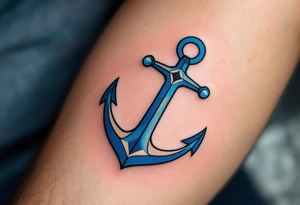 A vibrant blue anchor tattoo symbolizing a father's steady support for his child. tattoo idea