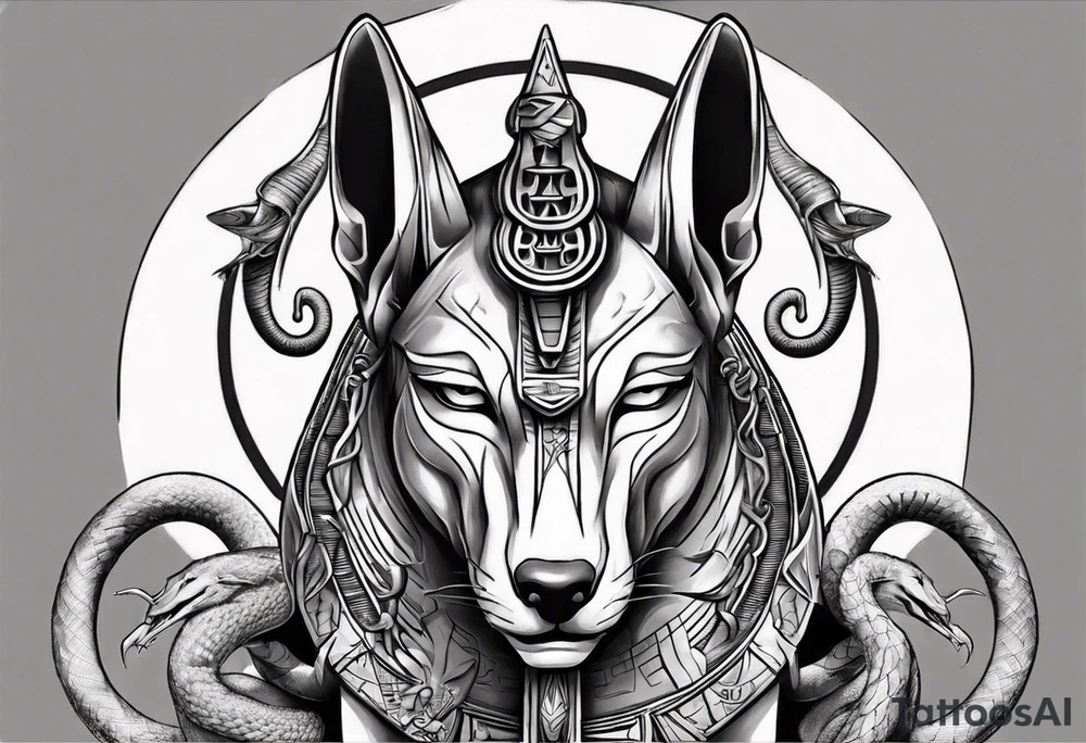 Egyptian god Anubis with snakes tattoo idea