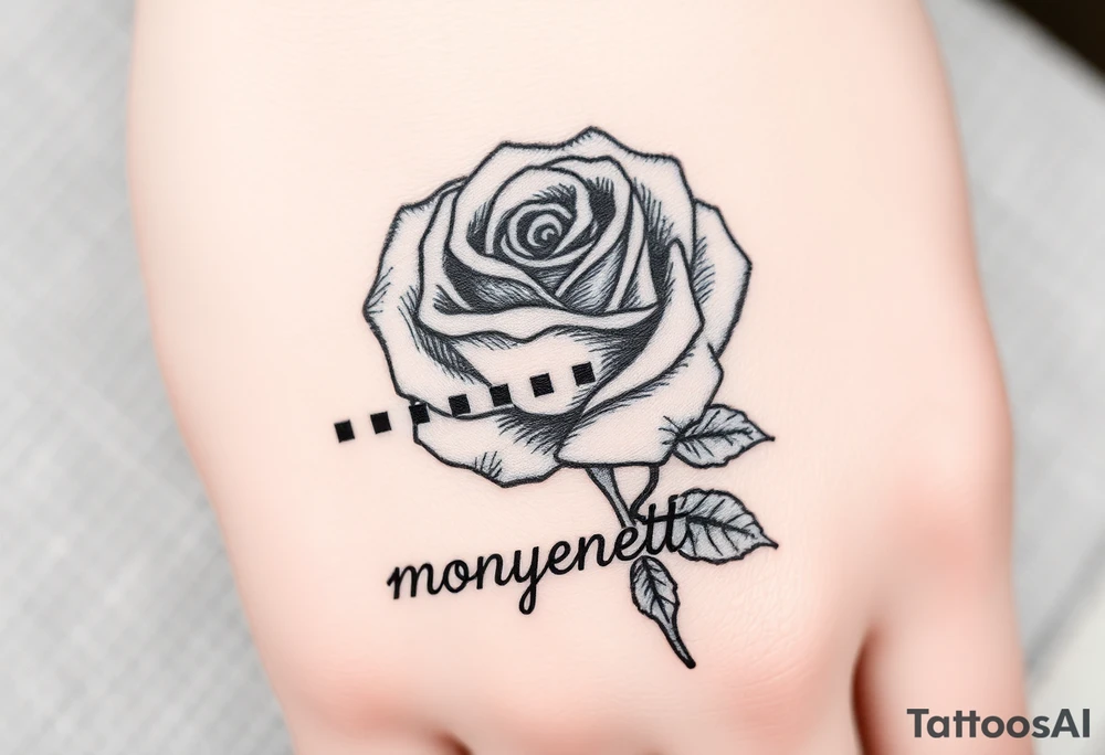 a good rose and a semicolon seperate from the name “monyanette” tattoo idea