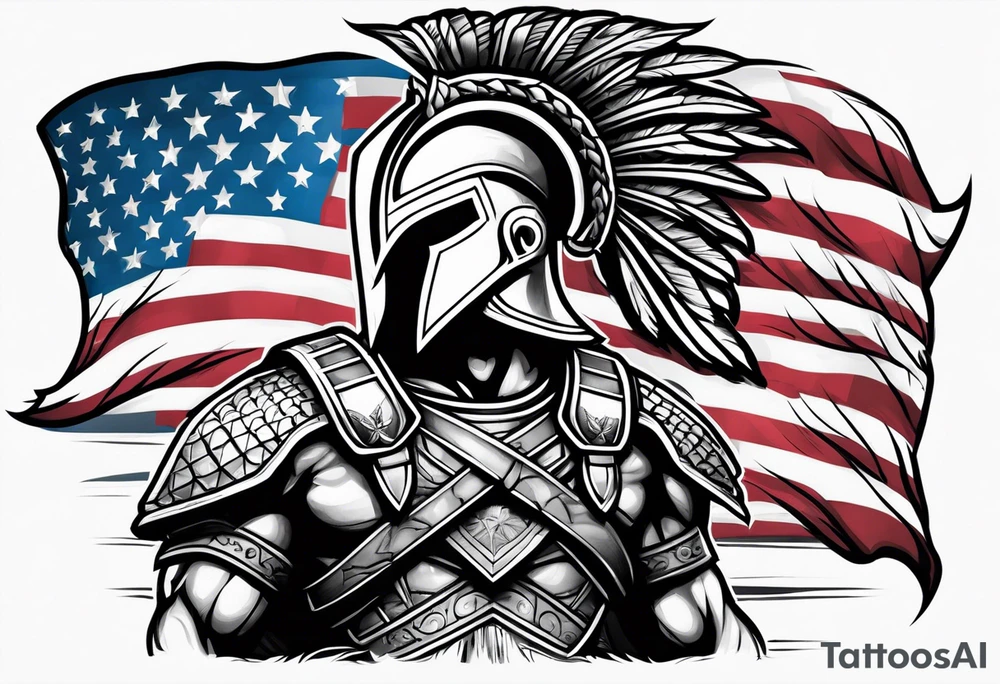 Spartan with American flag eagle tattoo idea