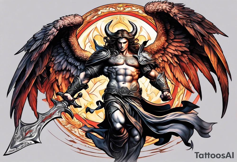 Michael the Archangel fighting devil tattoo idea