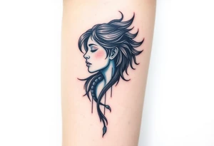 A minimalist tattoo that represents a shattered and betrayed gemini woman who fought hard throughout this year. With colors blue and black. Make it unique and rare. Without leaves and stem. tattoo idea