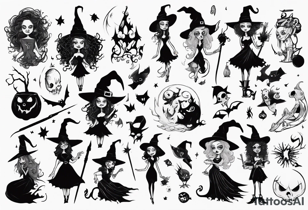 a Tim Burton-style witch tattoo idea
