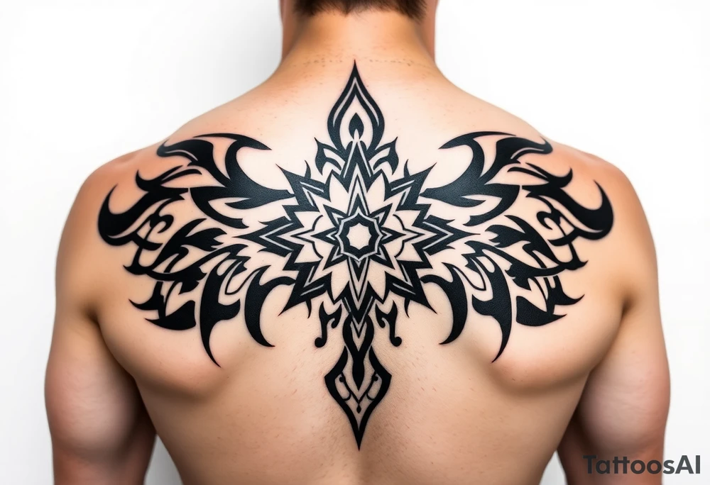 Extra large female back mendela tattoo idea