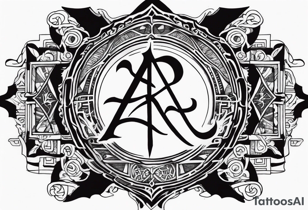 the letters A R in the middle of a ninja headband tattoo idea