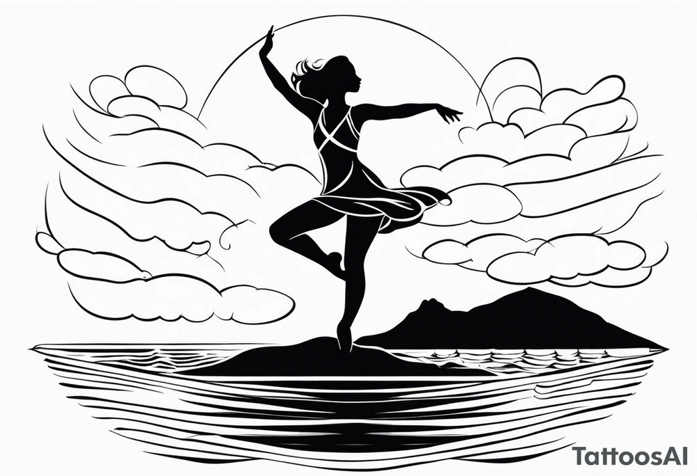 shape of a dancer dancing on top of the sea tattoo idea