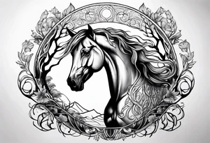 Realistic Horse and Yggdrasil tattoo idea