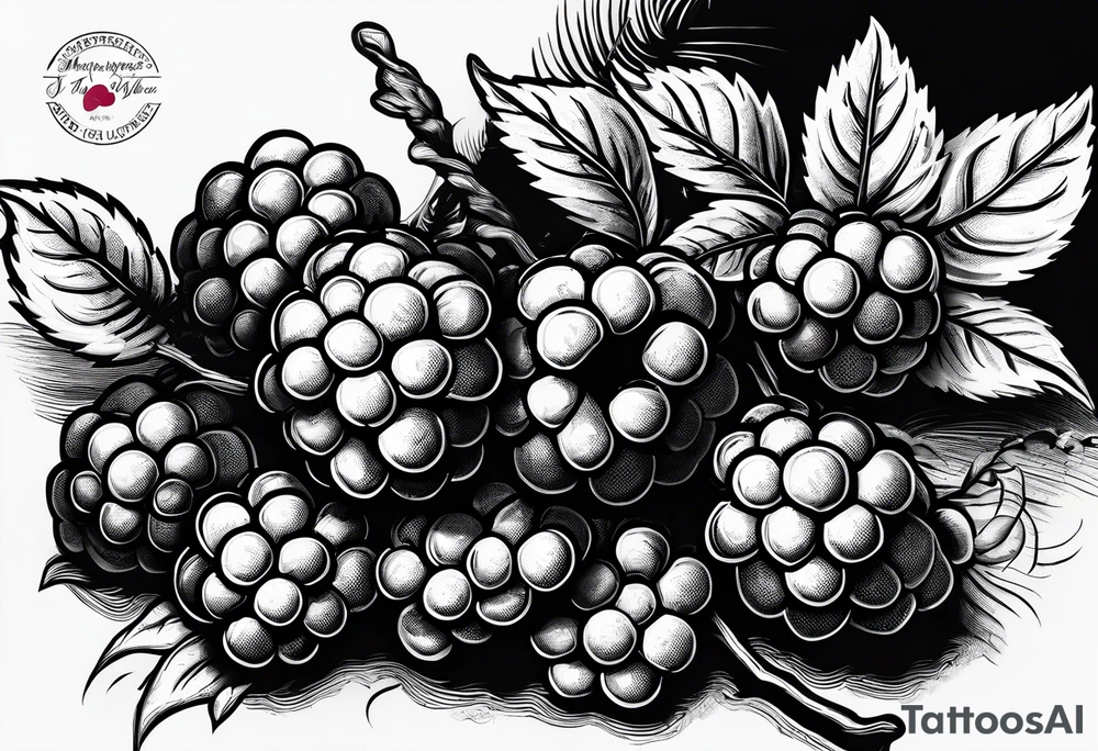 a long raspberry branch that focuses on line work. Includes a small signature somewhere that is signed "Popkin" tattoo idea