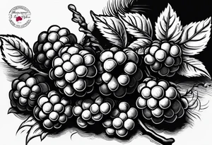 a long raspberry branch that focuses on line work. Includes a small signature somewhere that is signed "Popkin" tattoo idea