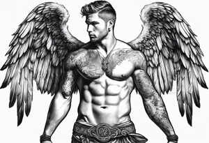 Male Angel pulling arm back tattoo idea