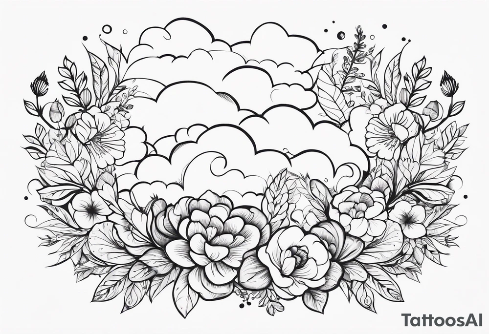 floral clouds vignette tattoo idea