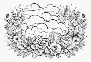 floral clouds vignette tattoo idea