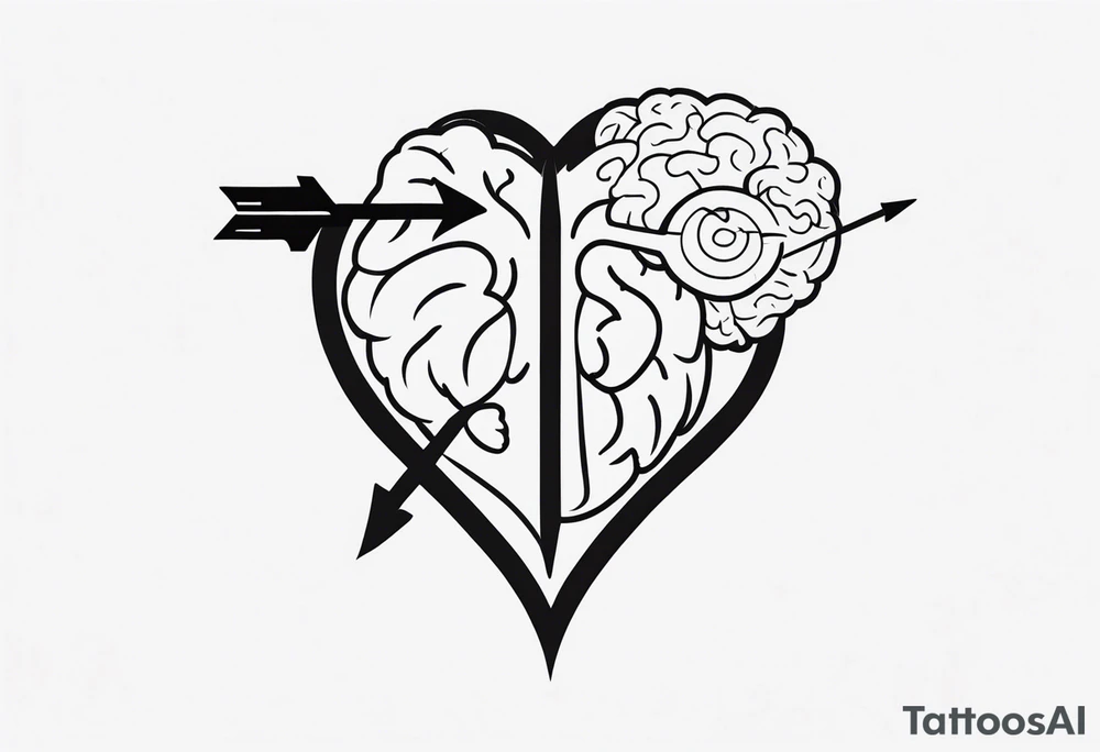 Picture of a heart and brain with an arrow pointing down underneath tattoo idea