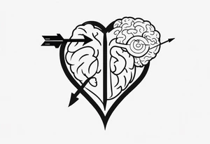 Picture of a heart and brain with an arrow pointing down underneath tattoo idea