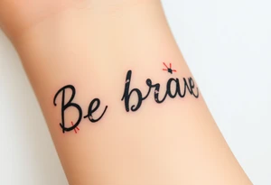 Be brave" written in Dauntless-inspired typography, with battle scars scratched into the letters tattoo idea