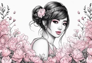 a cute girl with 
Chi Gypsophila
 flower pink color tattoo idea