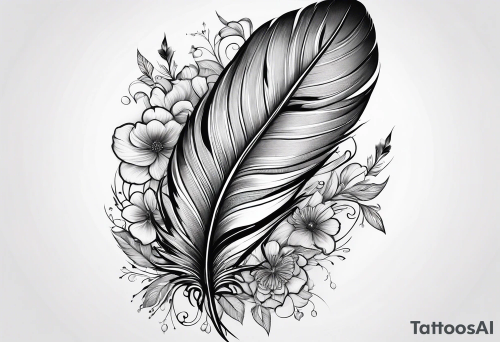 Feather with flowers tattoo idea